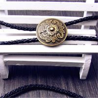 Art Bolo tie Antique Brass Silver color Flower Totem Round Buckle Adjustable Western Cowboy Novelty ties