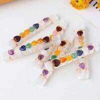 Unique Natural Crystal Crafts Seven Chakras 7 Heart Beads Wire Wrapped Selenite Stick Healing Gemstones Gifts Home Office Decor