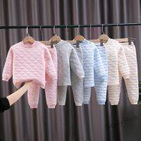 【Ready Stock】 卐 C22 [ZY] 60-130CM Childrens Three-Layer Thermal Suit Pure Cotton Long-Sleeved Autumn Winter Baby Quilted Plus Fleece Thickened Pajamas Infant Ther