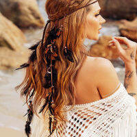 Hot YUERTI อุปกรณ์เสริมผมเทศกาลผู้หญิง Hippie ปรับ Headdress Boho นกยูง Feather Hair Band Headband