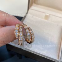 แหวนกระดูกงู Baojia s925 เงินแท้ชุบ 18K แหวนหัวงูเพชรเต็มรูปแบบ