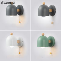 Wall Mounted Lamp Sconce with Pull Switch LED Indoor Lighting Children Bed Room Bedside Light Fixture Nordic Macaron Home Decor