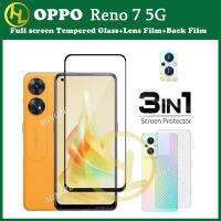 กระจกเทมเปอร์ OPPO Reno7 5G กระจกเทมเปอร์ฟิล์มแก้ว3 In 1ชุดอุปกรณ์ป้องกันหน้าจอกล้องเลนส์กระจกคาร์บอนฟิล์มด้านหลัง Reno 10 9 8 8T 8Z 8Pro 7 6 7Z 7SE 6Z 4Z 5 5K 4 3 2F/2Z 4G 5G