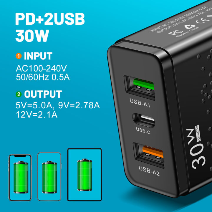 pd-2usb-30w-universal-fast-charger-3พอร์ต-type-c-เครื่องชาร์จศัพท์มือถือสำหรับ-samsung-s22-21-xiaomi-14-13-quick-charger-3-0