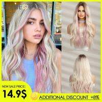 ELEMENT Youthful Synthetic Wig Long Wavy Curly Ombre Blonde Mixed Pink Wigs for Women Heat Resistant Party Daily Hair Natural