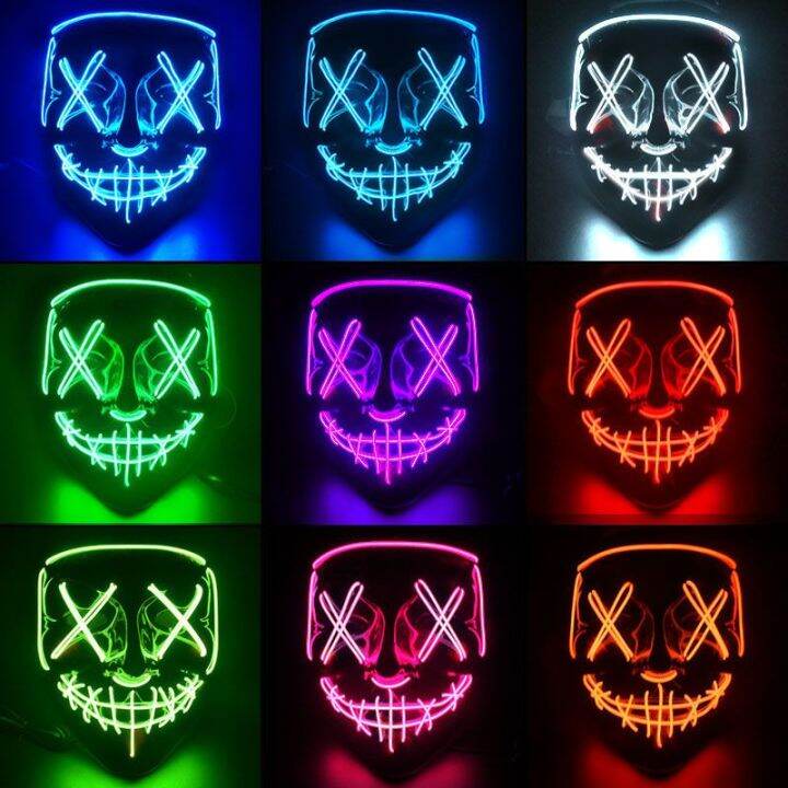 BM Men Ties Vendetta Halloween EL Glow Horror Mask LED Full Face Male ...