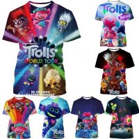 2023 NEW2022ใหม่แฟชั่นเด็กฤดูร้อน3D พิมพ์การ์ตูนภาพยนตร์ Trolls World Tour เสื้อยืดลำลองแขนสั้น Tops