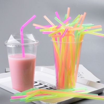 100Pc Fluorescent Plastic Bendable Drinking Straws Disposable Beverage Wedding Mixed Colors Supplies