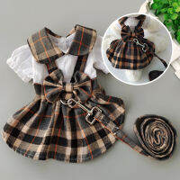 Bow Dog Collar Skirt Cute Harness with Breast Strap Traction Rope Cat Dogs Clothes Harness Vest Princess Tutu Dress Skirt