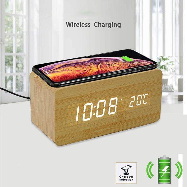 LED Digital Alarm Clock Mobile Phone Wireless Charging Desktop Clock