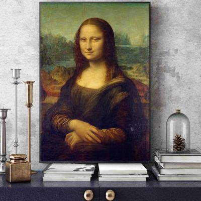 Smile Of Mona Lisa Portrait ผ้าใบการทำสำเนาภาพวาดคลาสสิก Da Vinci ที่มีชื่อเสียงพิมพ์สำหรับห้องนั่งเล่น Cuadros Decor