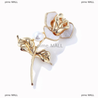 pime MALL Pingrf AYUYTDB แฟชั่น Pearl Rose ดอกไม้เคลือบเข็มกลัดเข็มกลับปกเสื้อผู้หญิงของขวัญเครื่องประดับ