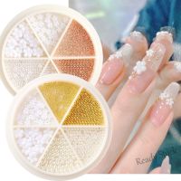 【hot sale】 ☂☼ B50 HAMA NAIL 1 Wheel White Flower 3D Decoration Gold Beads Nail Charms Silver Rose Gold Caviar Design Rhinestone Nail Art Accessories