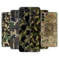 [KK63] Camouflage Camo กองทัพโทรศัพท์กรณีสำหรับ Samsung Galaxy S22 S21 S20 Ultra FE S10 Lite 5G S10E S9 S8 Plus Soft TPU ฝาครอบสีดำ