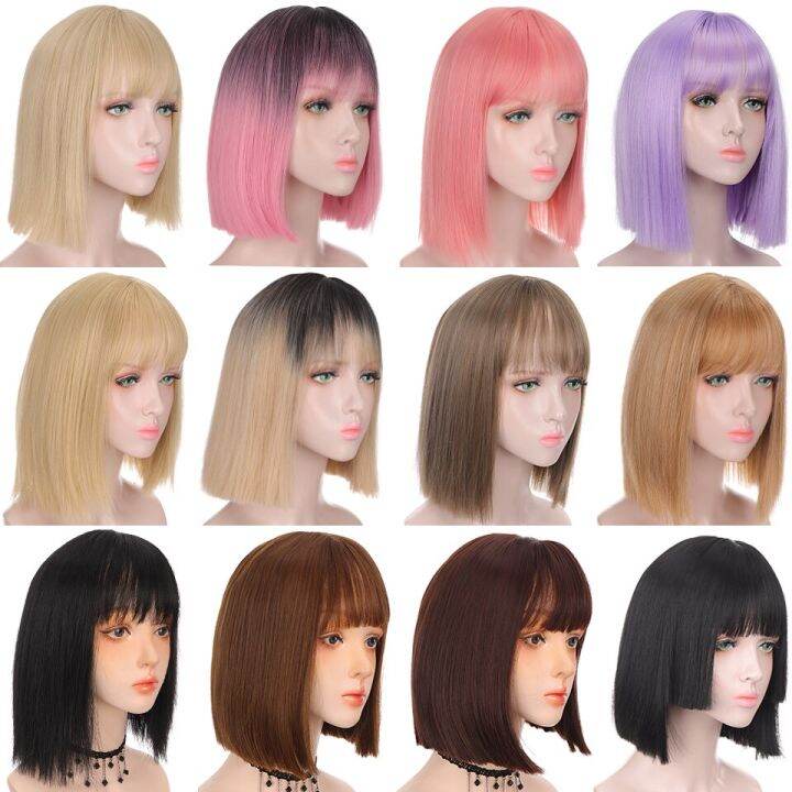 ailiade-11-5-inch-synthetic-short-straight-bob-wig-with-bang-heat-resistant-ombre-pink-lolita-cosplay-wigs-for-women-daily-hair