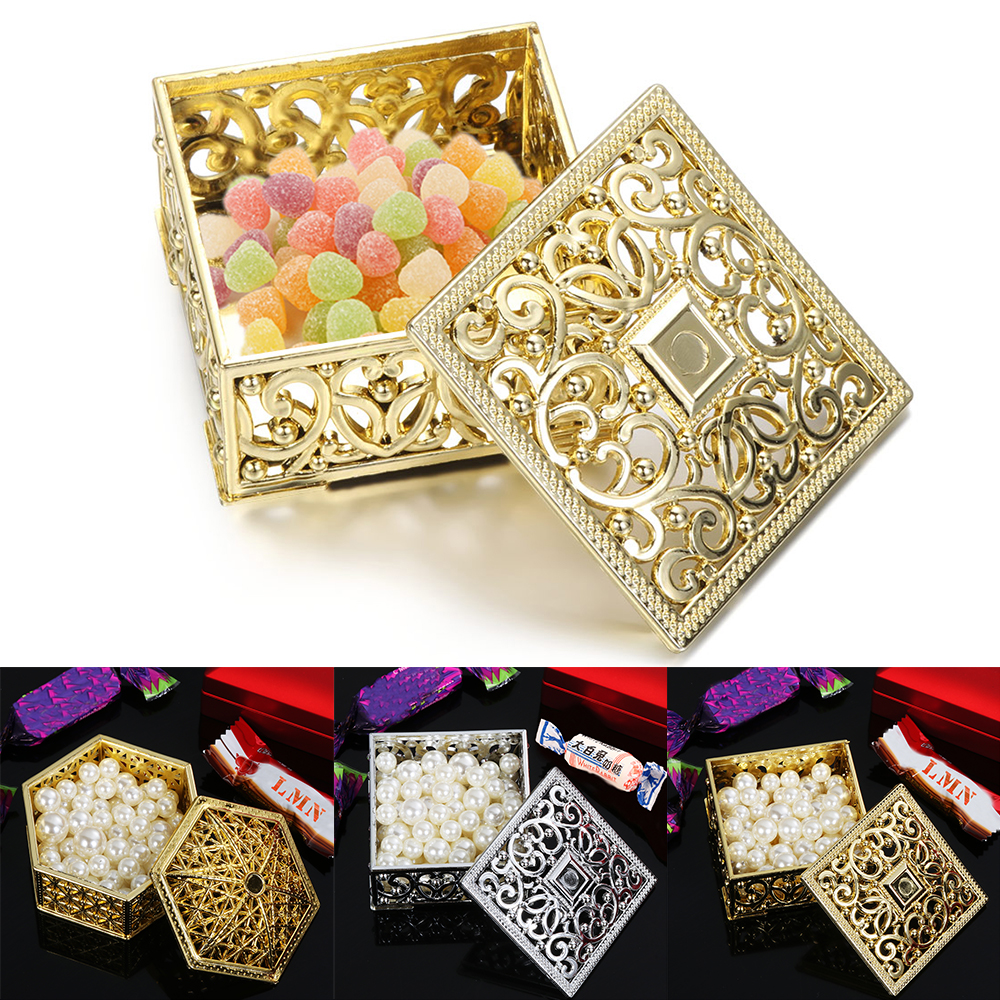 Plastic Hollow Gold Candy Box Jewelry Wedding Bridal Shower Home Party Decor 
