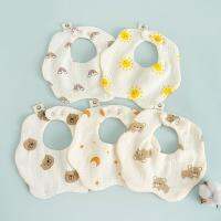 【YD】 Baby Bibs for Teething Breathable Drooling Bib Cotton Burp Cloths Flower/Triangle-Shape 360°Snap Feeding A2UB