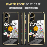 Diorcase For Honor 90 5G,90 Lite 5G ฟรีสายคล้อง + การ์ตูน NASA Crayon Shin-Chan ลายขอบสี่เหลี่ยมชุบเคสโทรศัพท์หรูหราเคสโทรศัพท์นิ่ม