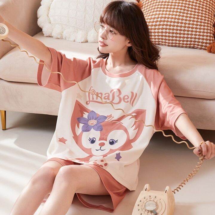 pink-fox-short-sleeve-pajamas-ชุดนอนแขนสั้นขาสั้นลินาเบล-จิ้งจอกสีชมพูสุดน่ารัก-พร้อมส่ง