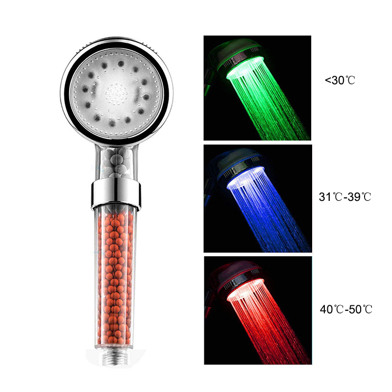 LED Shower Head Handheld High Pressure Shower Head with Filter Water Temperature Controlled 3/7-Color Changing Handheld Showerheads Negative Ionic Showerhead Filter Shower Head 7 Color 7 Color 