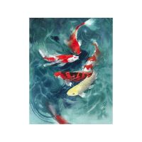 Luyameishop Feng Shui Zen Carp Koi Fish Canvas Art: โปสเตอร์ภาพวาดผนังสำหรับ Serene Home &amp; Living Room Decor-ช่วยเพิ่มสันติภาพ