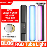 หลอด RGB BL-06 BL06 AMBITFUL 3200K-5600K ปรับอุณหภูมิสีได้ความสว่างสูงเต็มกำลังไฟใช้เวลา2ชั่วโมงสำหรับการถ่ายภาพ/วิดีโอ TikTok/การถ่ายภาพงานแต่งงาน