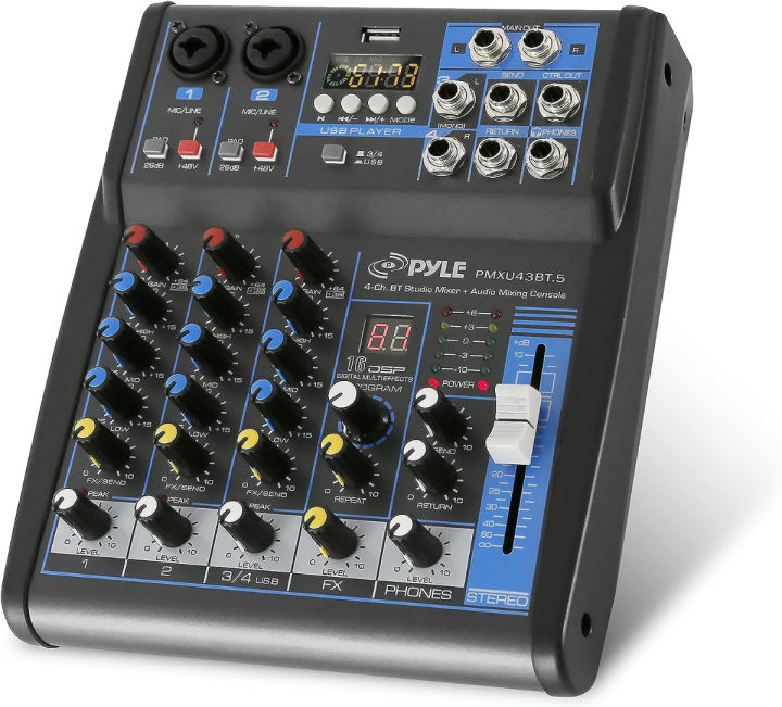 pyle-professional-audio-mixer-sound-board-console-system-interface-4-channel-digital-usb-bluetooth-mp3-computer-input-48v-phantom-power-stereo-dj-studio-streaming-fx-16-bit-dsp-processor-pmxu43bt-5-pr