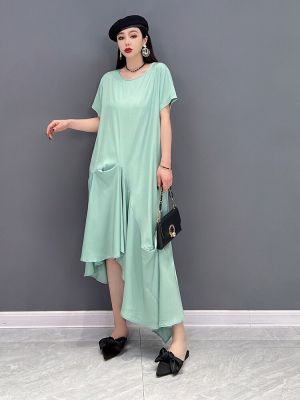 XITAO Dress  Solid Color Irregular Casual T-shirt Dress