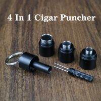 ☎♘ 4 In 1 Metal Cigar Punch Cutter Keychain Portable Smoking Accessories CIGAR CUTTER Gadgets Blade Drill Cigar Hole Puncher Pocket