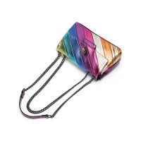 กระเป๋าผู้หญิงสีตัดกันโซ่เย็บกระเป๋าสะพายไหล่หัวนกอินทรีสีรุ้ง Rainbow Handbag