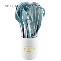 Metagio 13ชิ้น/เซ็ตอุปกรณ์ทำอาหารซิลิโคนชุด Non-Stick ไม้พายช้อนซุป Eggbeater ที่คีบอาหารไม้จับกล่องเก็บของครัวเครื่องมือ