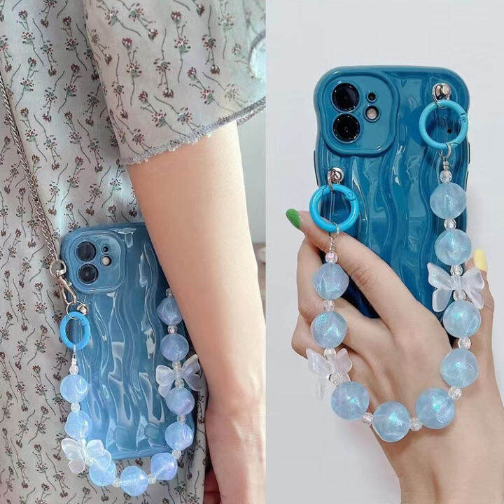 ins-สเตอริโอ-blue-wave-case-สำหรับ-iphone14promax-blue-bowknot-candy-bracelet-case-สำหรับ-iphone13-silver-bevel-span-chain-case-สำหรับ-iphone12promax-blue-silicone-case-สำหรับ-iphone11