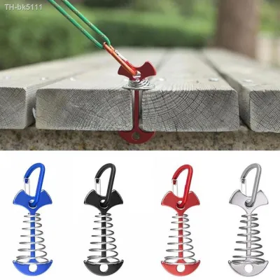 ✹◄♣ Spring Fishbone Deck Pegs Tent Stakes Awning Anchor Wind Rope Buckle with Carabiner Fixed Nails Camping Tent Hooks Accessories