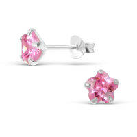 Silver thai    925 Sterling Silver High Quality Clear Star CZ Stud Earringsเครื่องประดับต่างหูสตั๊ด CZ รูปดาวสีชมพูเป็นงานส่งออก