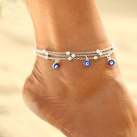 Fashion Blue Evil Eyes Anklets for Women Stainless Steel Silver Color Turkish Eyes Summer Anklet Beach Foot Jewelry Gift 2022