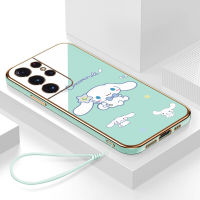 เคสs21 ultra 5g กรอบสีทองชุบด้วยไฟฟ้า รวมทุกอย่าง ฝาหลัง วัสดุ TPU ป้องกันการหล่น ป้องกันการชนกัน กันน้ำ สายรัดข้อมือการ์ตูนน่ารัก เคสโทรศัพท์มือถือ