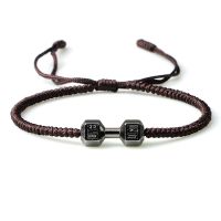 Charm Men Dumbbell Strand Bracelets Handmade Braid Knot Adjustable  Bracelets Women Barbell Fitness Energy Jewelry Couple Gifts Charms and Charm Brace