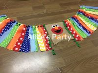 พวงมาลัยเก้าอี้สูง Elmo สีรุ้งทำมือใหม่ธงประดับวันเกิดแรก,Elmo Street Banner Cake Smash Photo Props