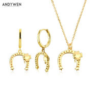 ANDYWEN 100 925 Sterling Silver Gold Luxury Moon Drop Earring Pendant Long Necklace Jewelry Set Fine Jewelry Wedding Women