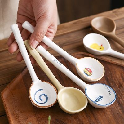 Ceramic Soup Spoon Japanese Cartoon Cute  Ice Cream Dessert Teaspoon Creative Kitchen Tableware Decorate 1PCS Serving Utensils