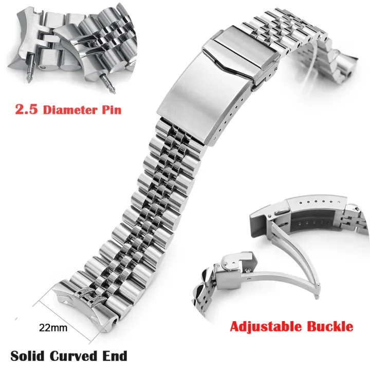 Jubilee Curved Bracelet 22mm Solid Arc Elbow Watchband for Seiko SRPA21