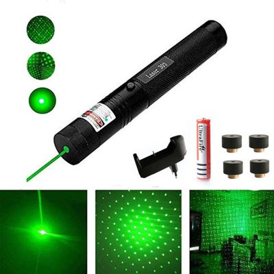 ♘☏ Green Laser Pointer Pen Astronomy 532nm Powerful Cat Toy Adjustable Focus 18650 Battery Charger With 5 Star Caps