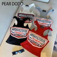 PEAR DODO เสื้อกั๊กมีสายคล้องแขนสั้นสำหรับผู้หญิงพิมพ์ลายย้อนยุคเกาหลี