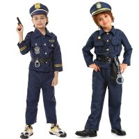 Halloween Childen Police Officer Uniform Outfit Cosplay Costume Boys Girl Policeman Coat Pants Belt Suit Performance Dress Up