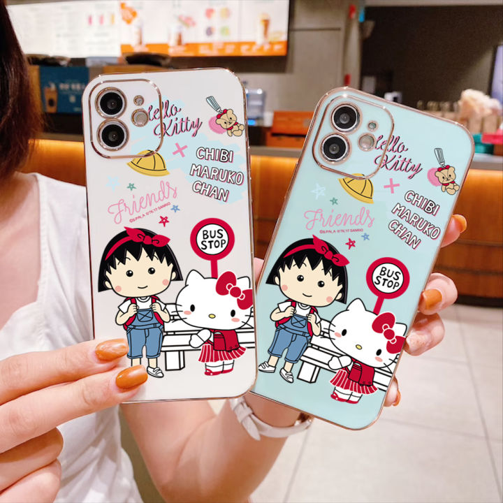 ggk-ฟรีสายคล้องอินฟินิตี้30วีไอพี-การ์ตูน-chibi-maruko-chan-kity-เคสลายขอบสี่เหลี่ยมแมวเด็กผู้หญิงชุบเคสโทรศัพท์เคสโทรศัพท์นิ่มสุดหรู