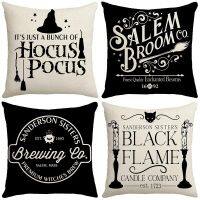 Halloween Decorative Cushion Cover Black and White Letter Pillowcase Halloween Pillow Cover Linen Pillowslips Home Decorations Cushion Cover