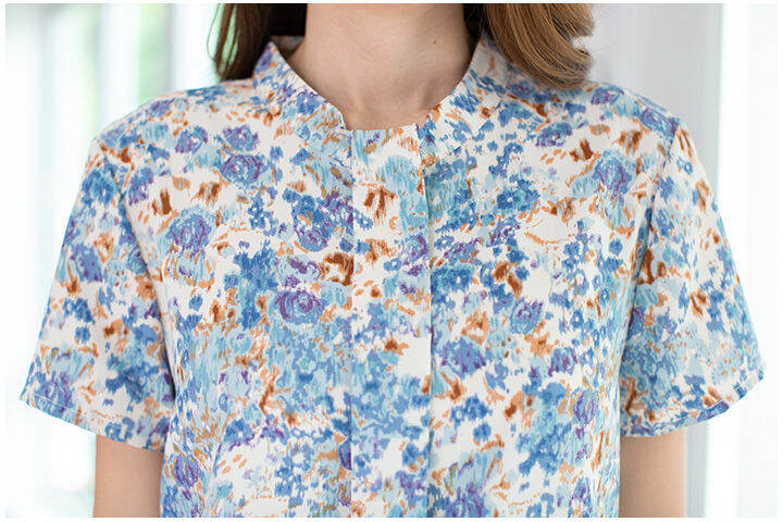 narinari-nt407-placket-abstract-print-blouse-blue-orange