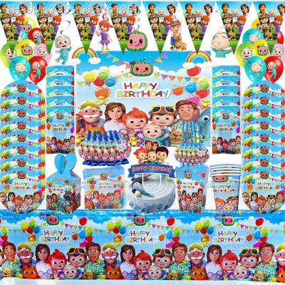 【CW】✺☃♘  Cartoon Cocomelons Birthday Supplies Decorations BannersTableclothsPlatesNapkinsCups and Kids Baby Shower