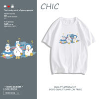 CHIC ผ้าฝ้ายแท้ เสื้อยืดแขนสั้นพิมพ์ลายการ์ตูนสุดน่ารัก สไตล์สบาย ๆ T0541