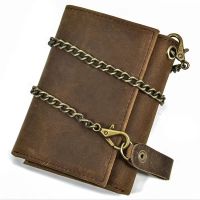 Crazy Horse Leather Men Wallet Short Fashion Purse Vintage Credit Card Holder Coin Pocket KeyHolder Clutch Bag with Anti-chain Wallets